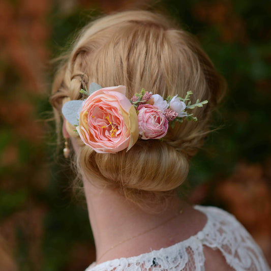 Large Roses and Cherry Blossom Blush Pink Flower Hair Clip