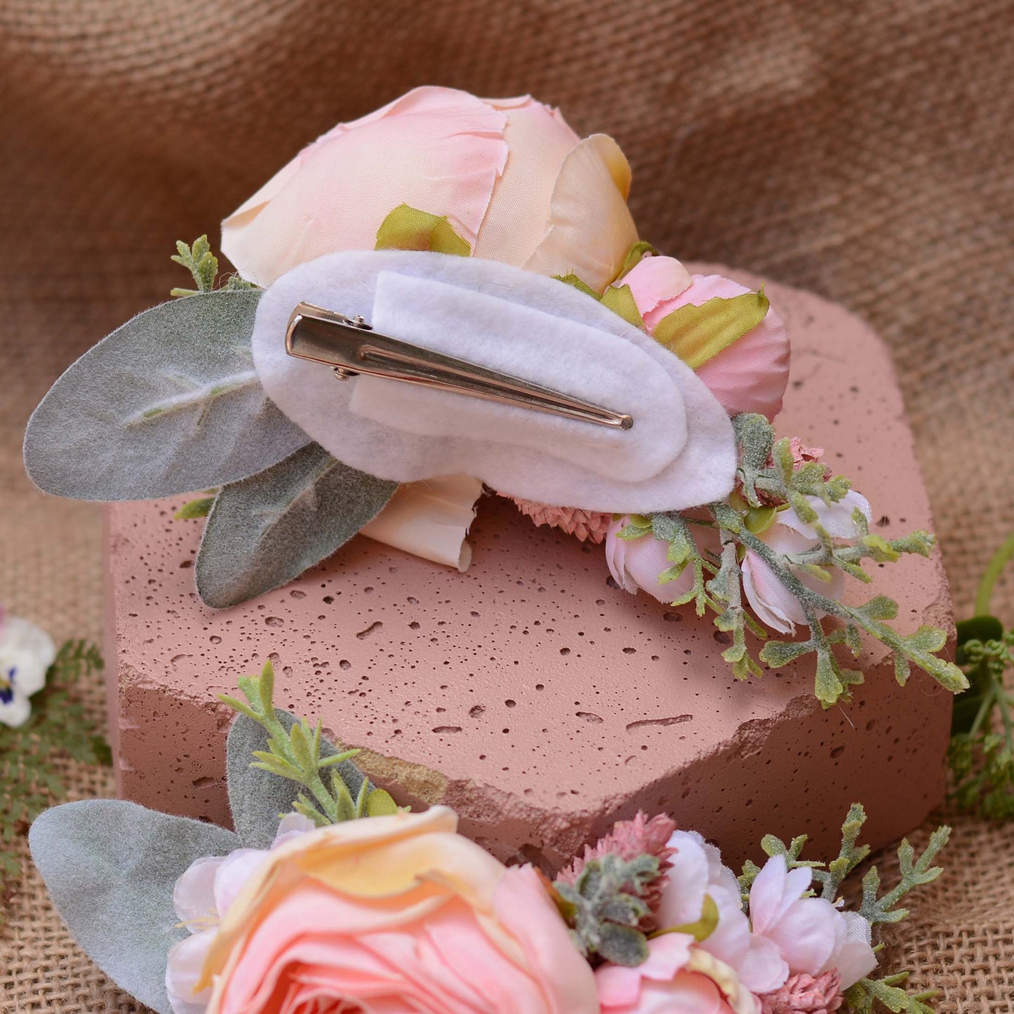 Large Roses and Cherry Blossom Blush Pink Flower Hair Clip