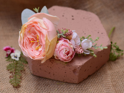 Large Roses and Cherry Blossom Blush Pink Flower Hair Clip