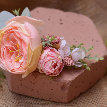 Large Roses and Cherry Blossom Blush Pink Flower Hair Clip