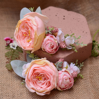 Large Roses and Cherry Blossom Blush Pink Flower Hair Clip