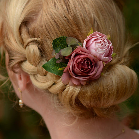 Rose Hair Clip in Vintage Pink and Blush Pink