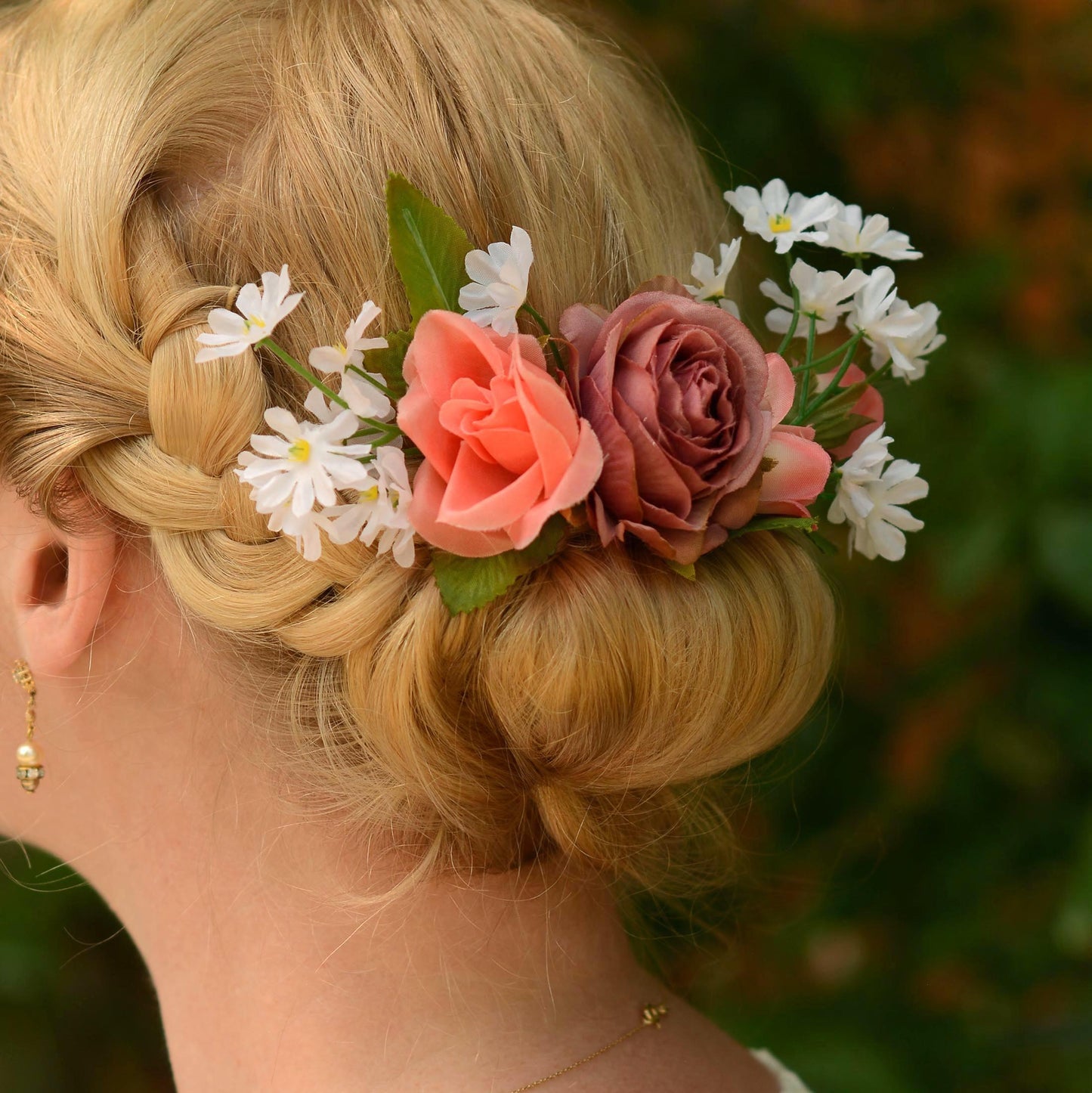 Vintage Pink Rose and White Daisy Hair Clip