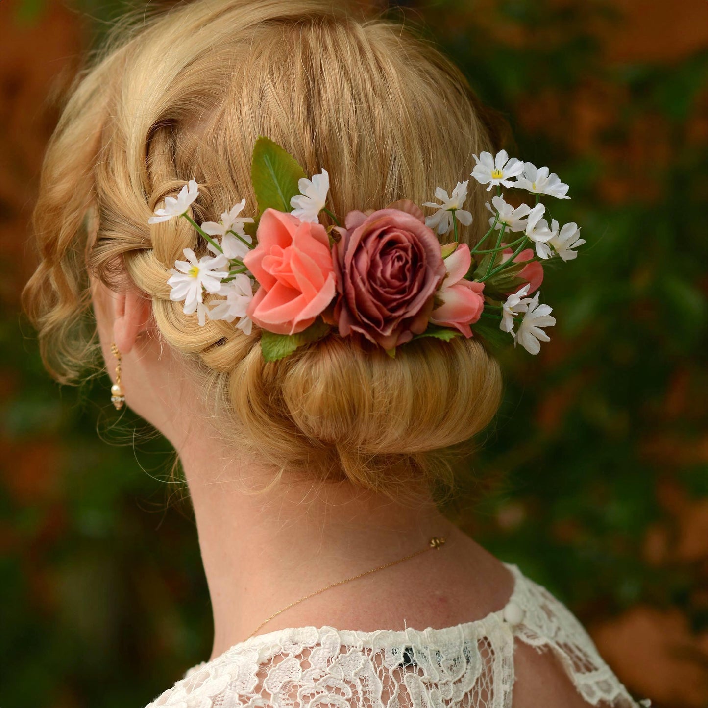 Vintage Pink Rose and White Daisy Hair Clip