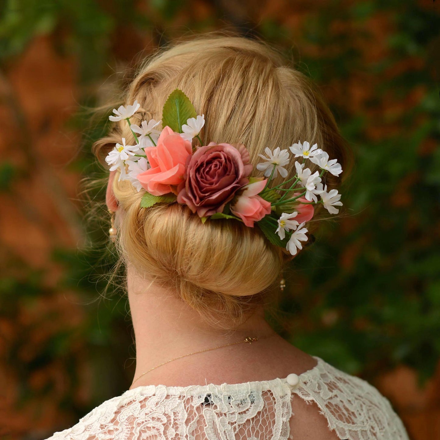 Vintage Pink Rose and White Daisy Hair Clip