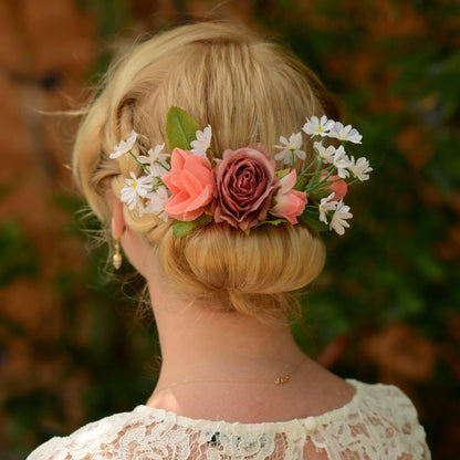 Vintage Pink Rose and White Daisy Hair Clip