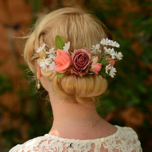 Vintage Pink Rose and White Daisy Hair Clip