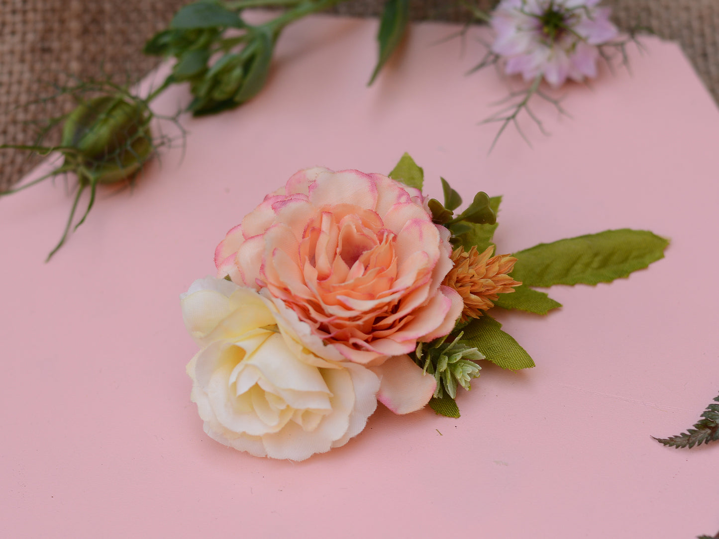 Flower Hair Clip in Blush Pink and Butter Yellow