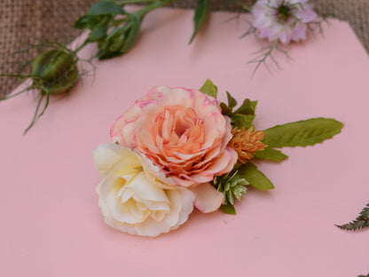 Flower Hair Clip in Blush Pink and Butter Yellow