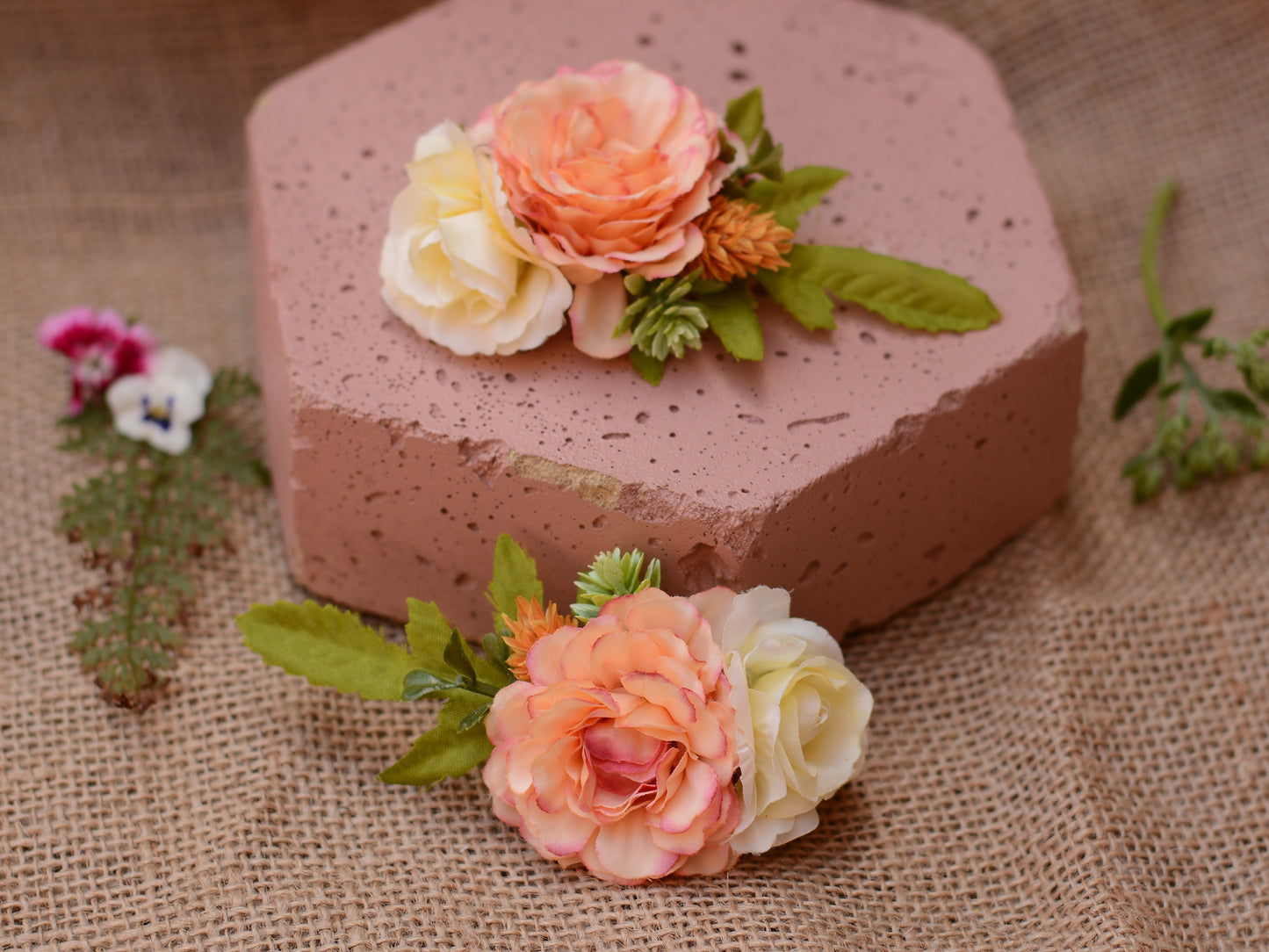 Flower Hair Clip in Blush Pink and Butter Yellow