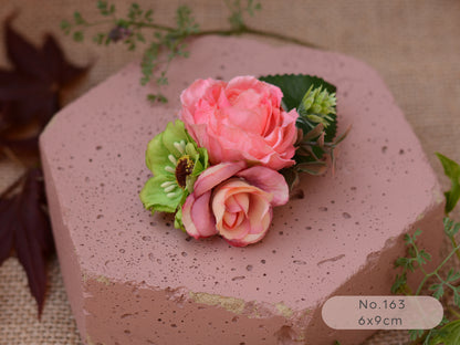 Flower Hair Clip in Coral and Blush Pink