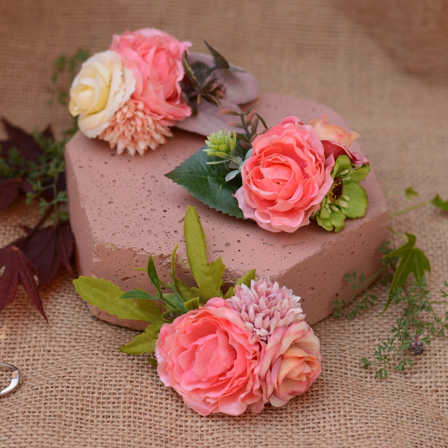 Flower Hair Clip in Coral and Blush Pink