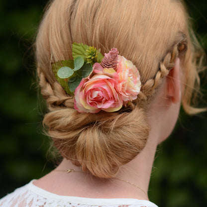 Pink Yellow Rose Flower Hair Clip