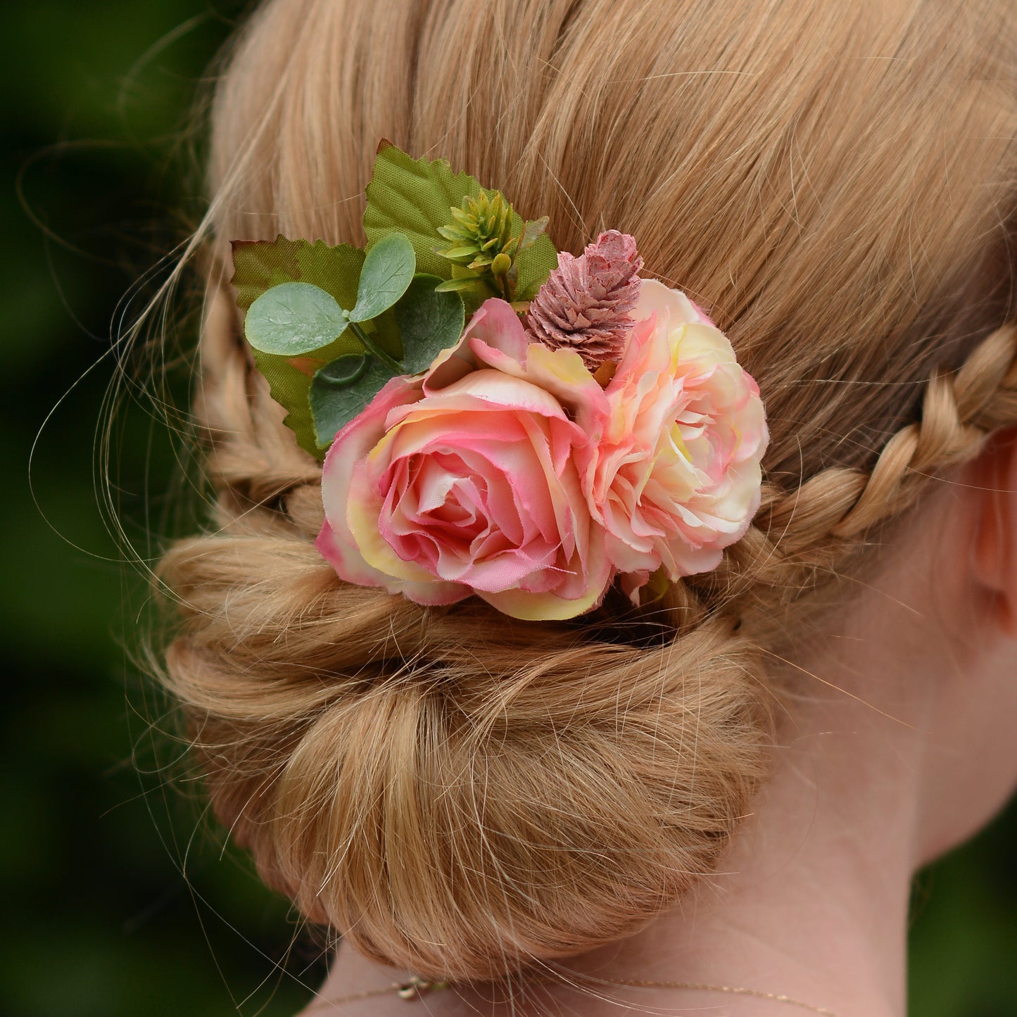 Pink Yellow Rose Flower Hair Clip