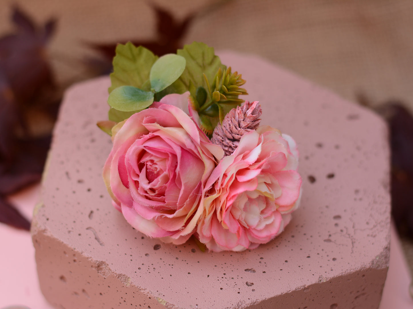 Pink Yellow Rose Flower Hair Clip