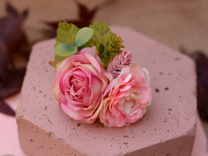 Pink Yellow Rose Flower Hair Clip