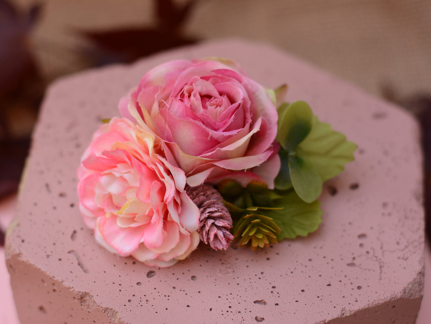 Pink Yellow Rose Flower Hair Clip