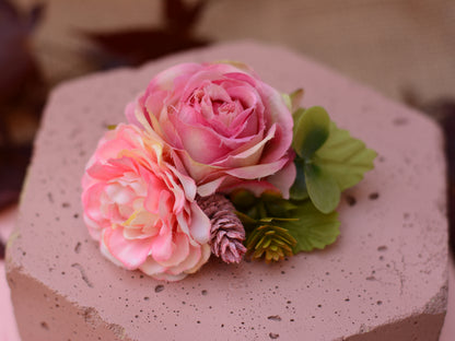 Pink Yellow Rose Flower Hair Clip