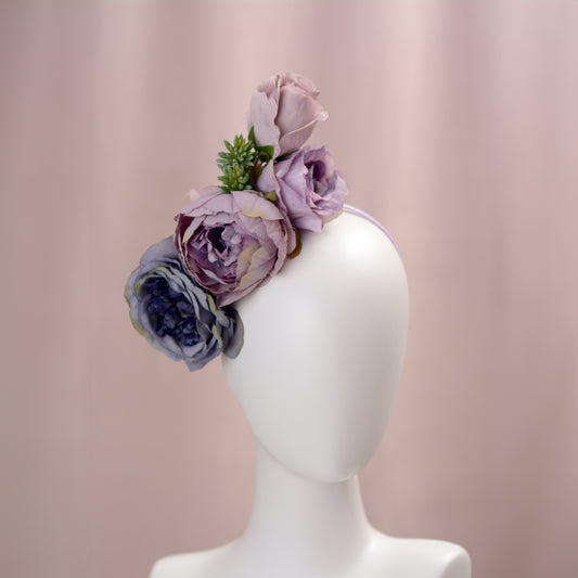 Flower Headpiece in Blue and Lavender Purple