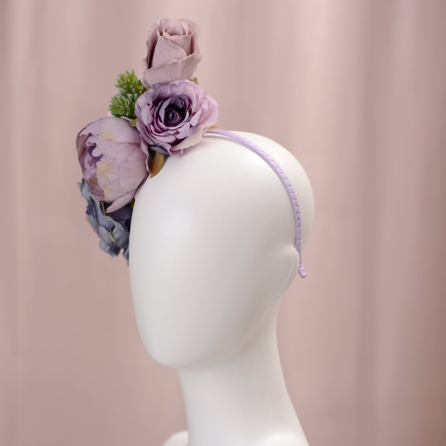 Flower Headpiece in Blue and Lavender Purple