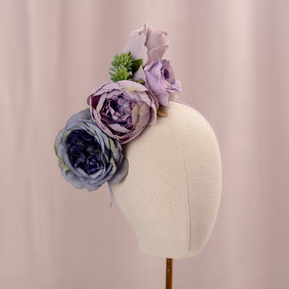 Flower Headpiece in Blue and Lavender Purple