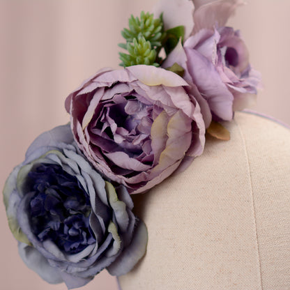 Flower Headpiece in Blue and Lavender Purple