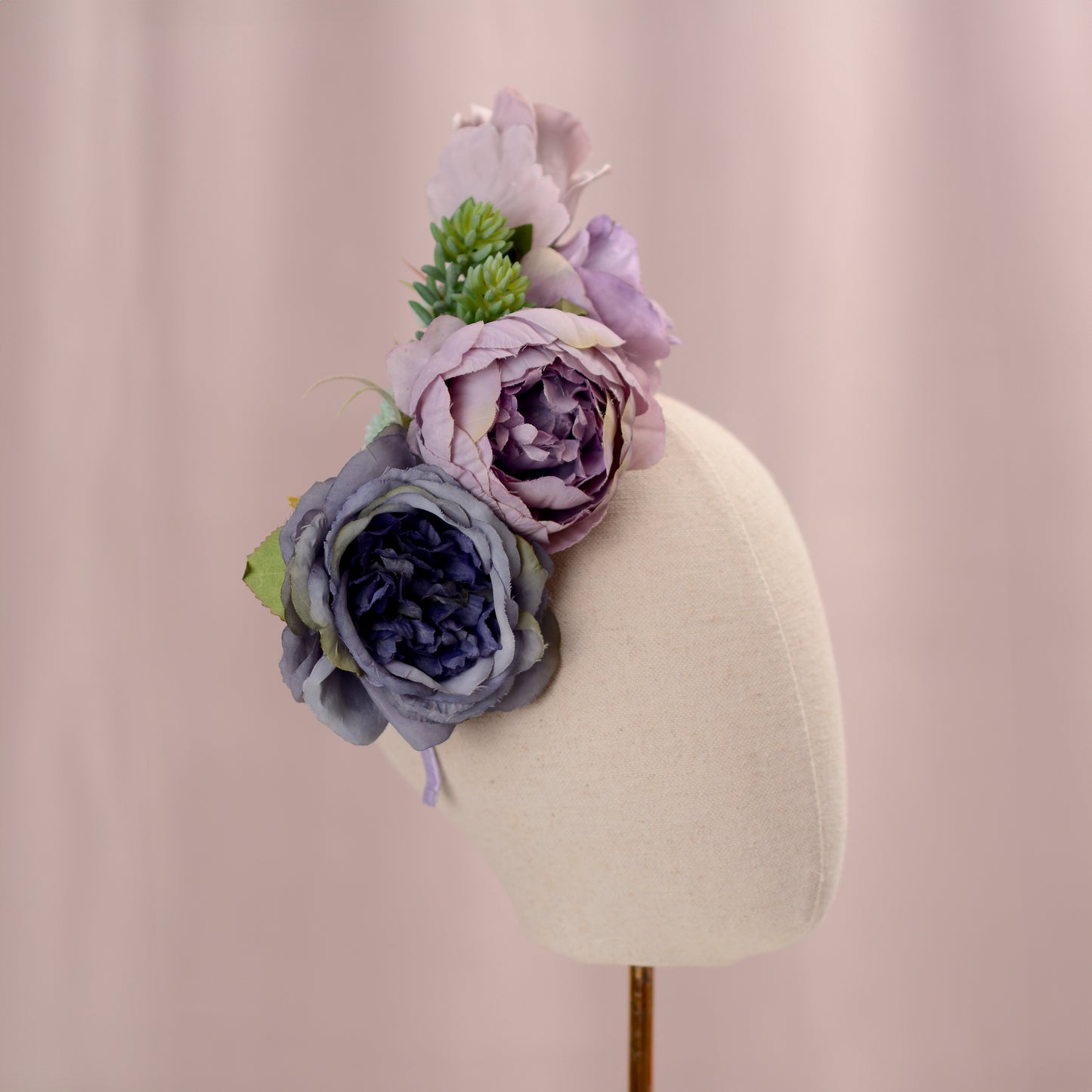 Flower Headpiece in Blue and Lavender Purple