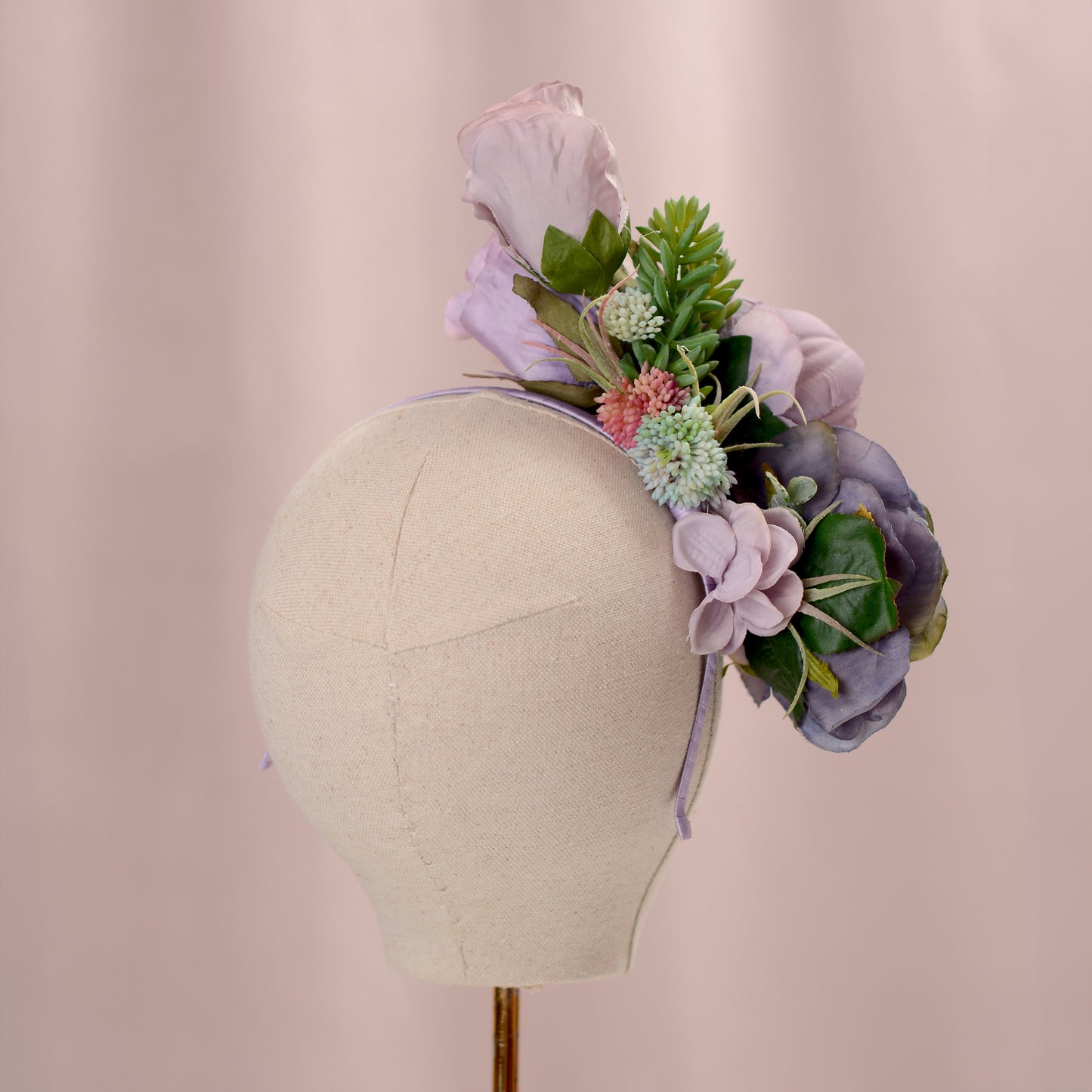 Flower Headpiece in Blue and Lavender Purple