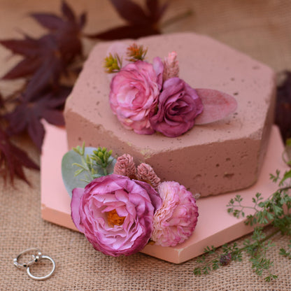 Flower Hair Clip in Mauve Pink and White