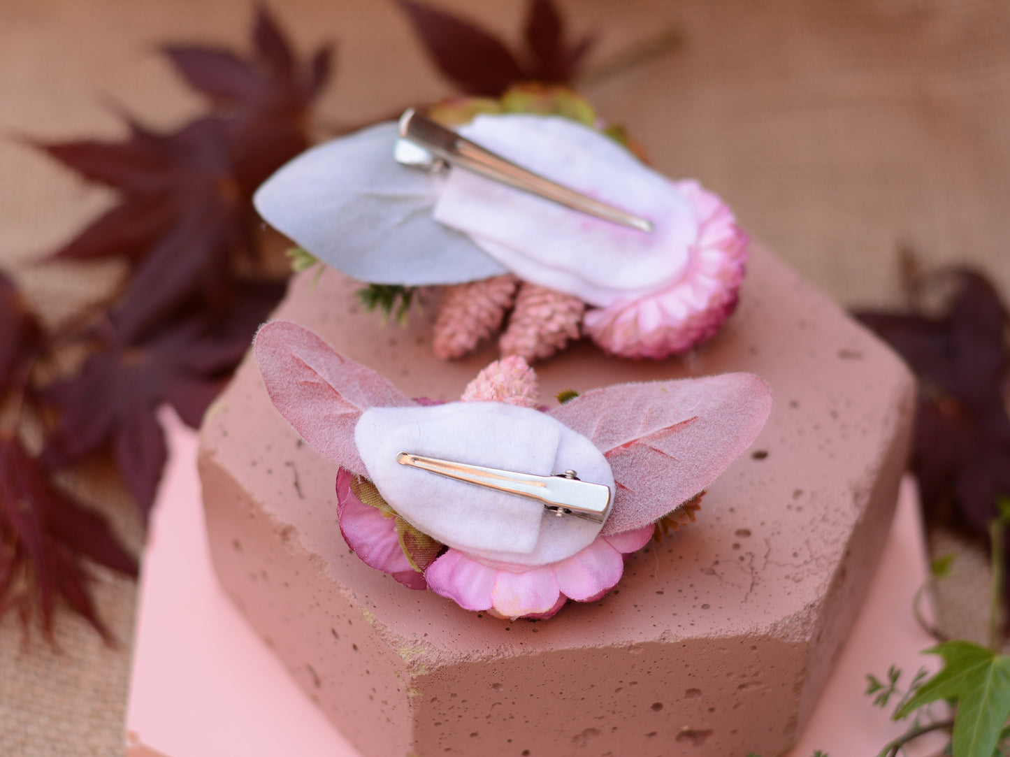 Flower Hair Clip in Mauve Pink and White