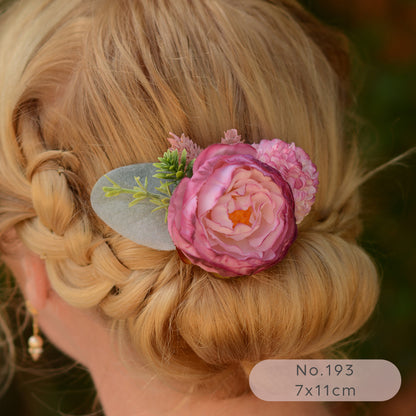 Flower Hair Clip in Mauve Pink and White