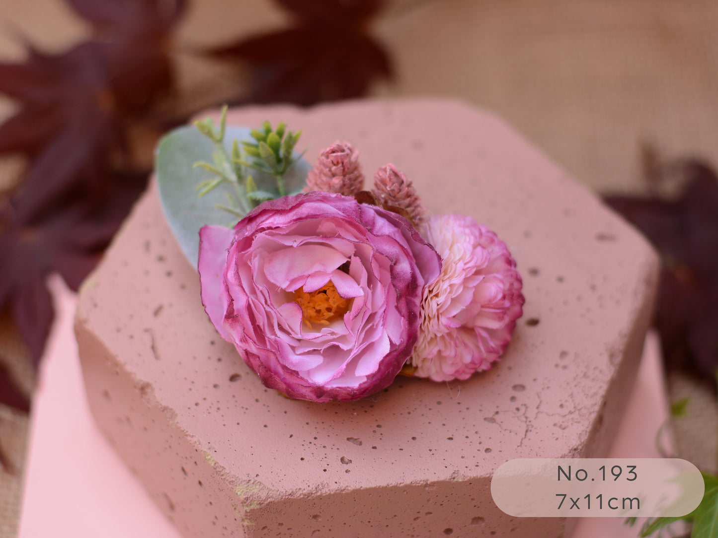 Flower Hair Clip in Mauve Pink and White