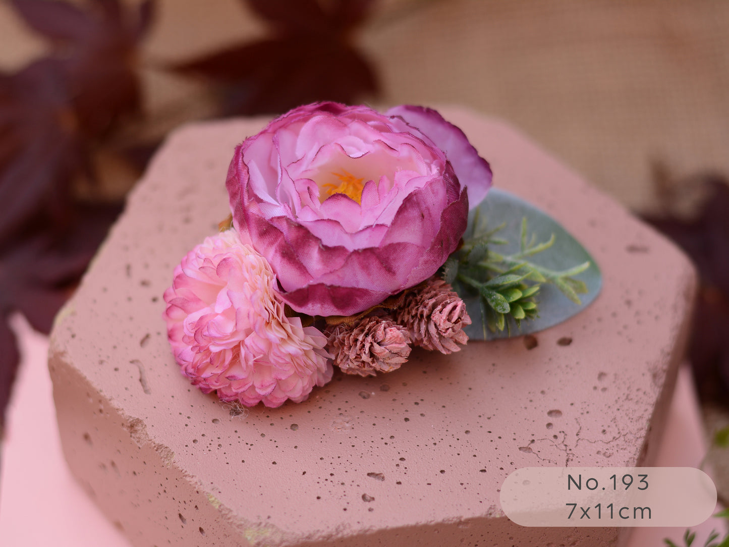 Flower Hair Clip in Mauve Pink and White