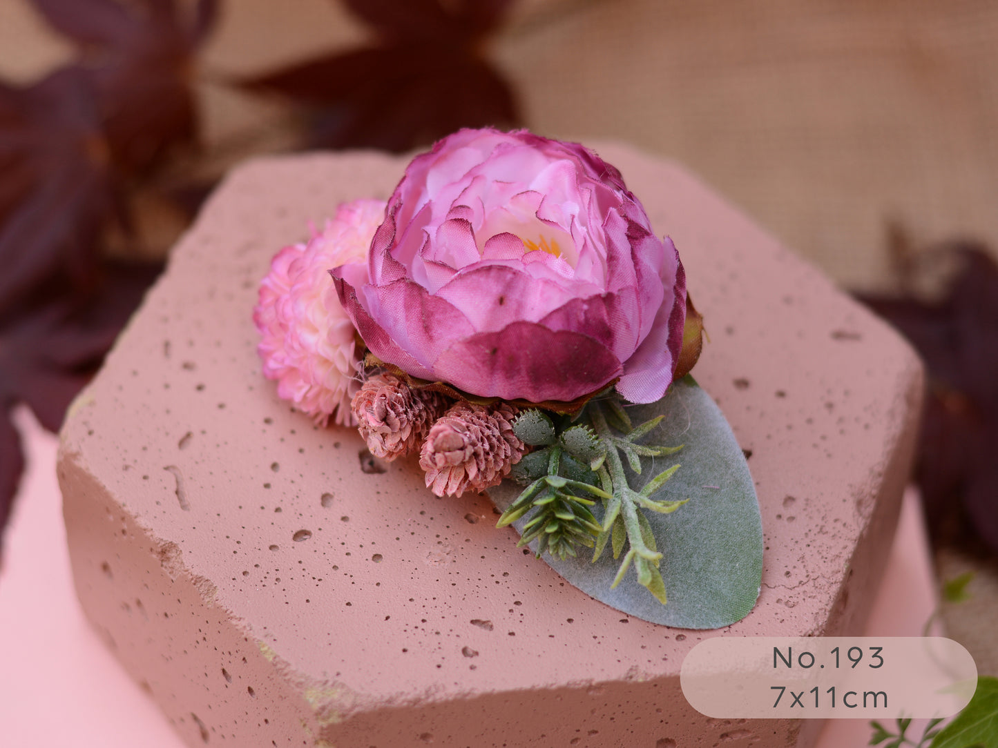 Flower Hair Clip in Mauve Pink and White