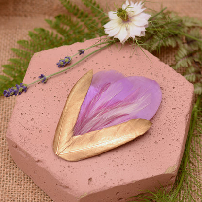 Feather Hair Clip Lilac Purple and Gold