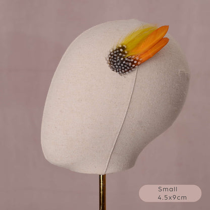 Mustard Yellow and Polka Dot Feather Hair Clip