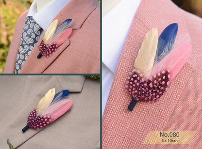 Pink and Navy Blue Feather Lapel Pins / Hat Pins