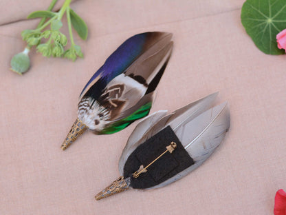 Green and Blue Duck Feather Lapel Pin