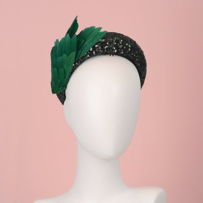 Green Sequin Headband Fascinator With Green Bird Wings