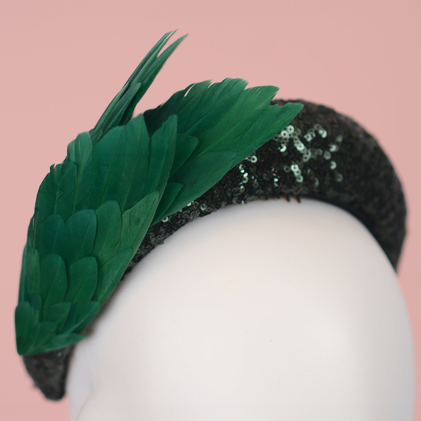 Green Sequin Headband Fascinator With Green Bird Wings
