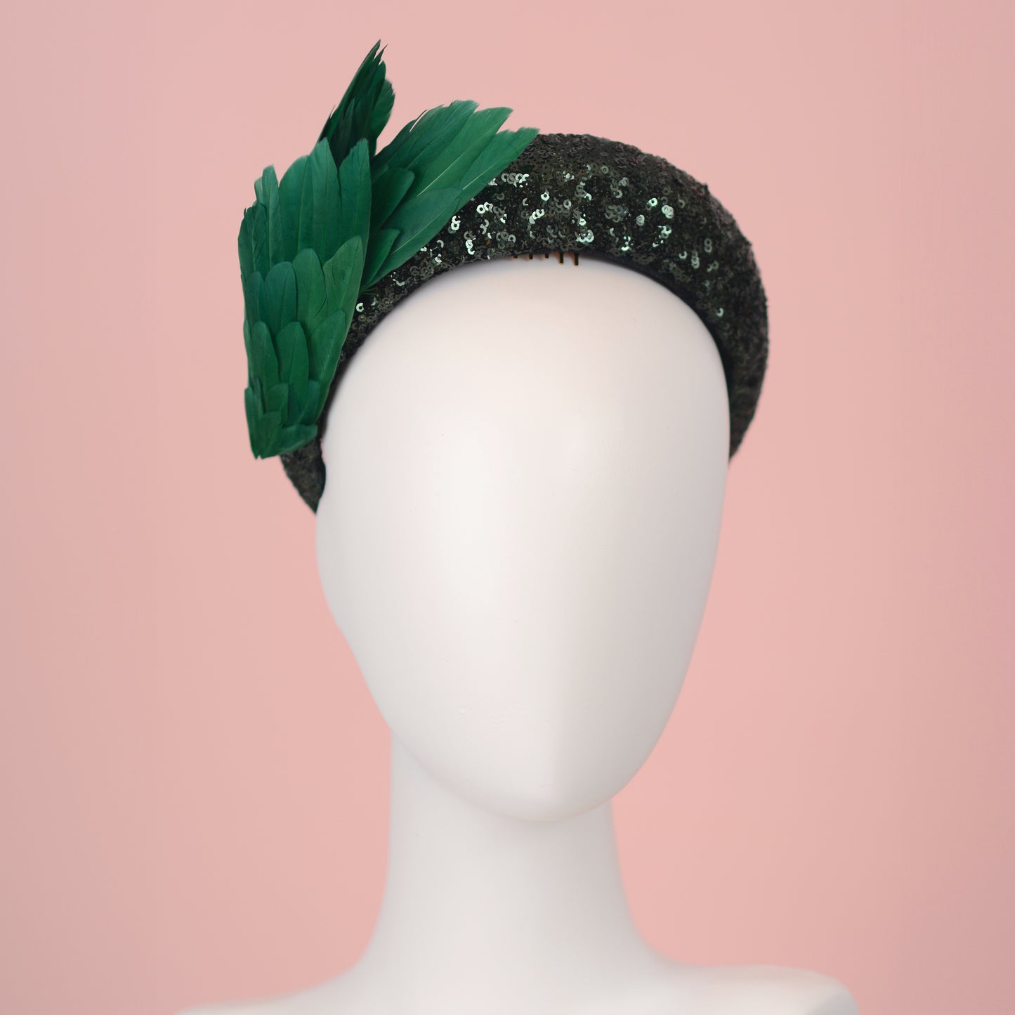 Green Sequin Headband Fascinator With Green Bird Wings