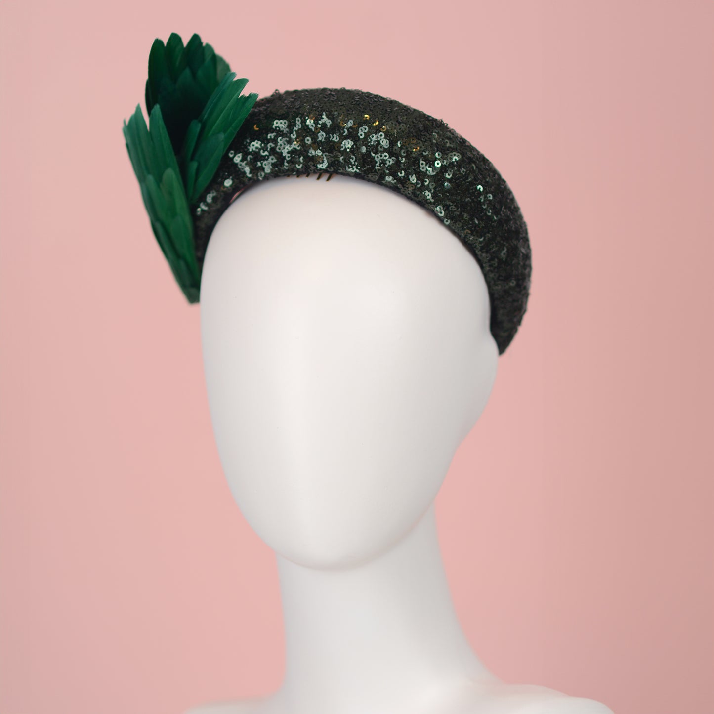 Green Sequin Headband Fascinator With Green Bird Wings