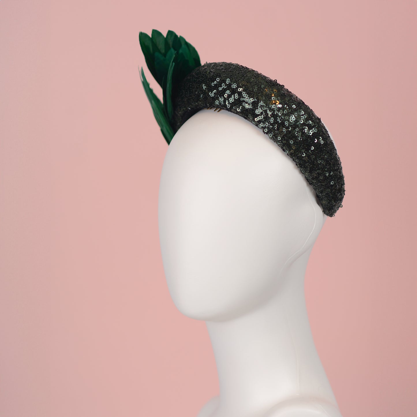 Green Sequin Headband Fascinator With Green Bird Wings