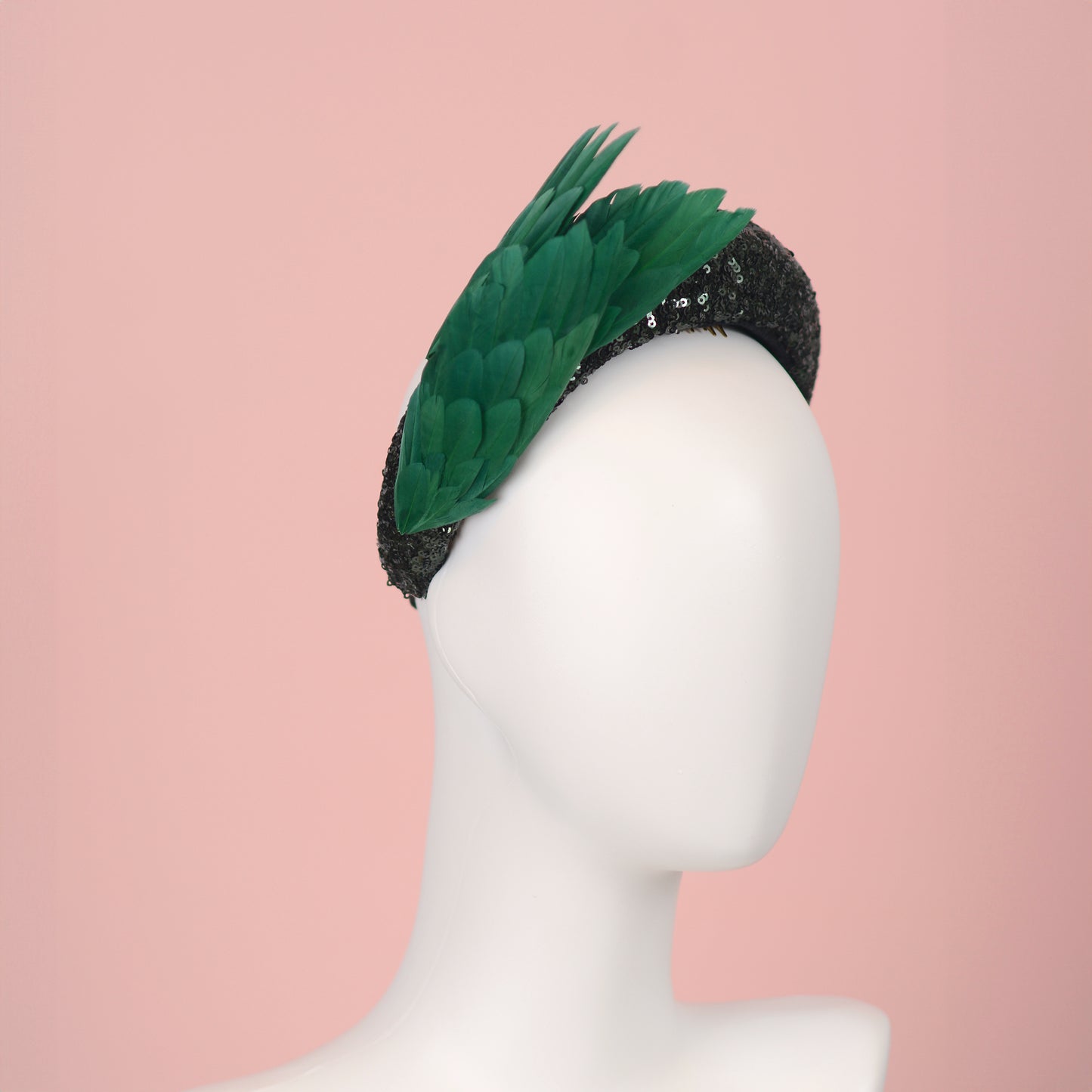 Green Sequin Headband Fascinator With Green Bird Wings