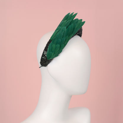 Green Sequin Headband Fascinator With Green Bird Wings