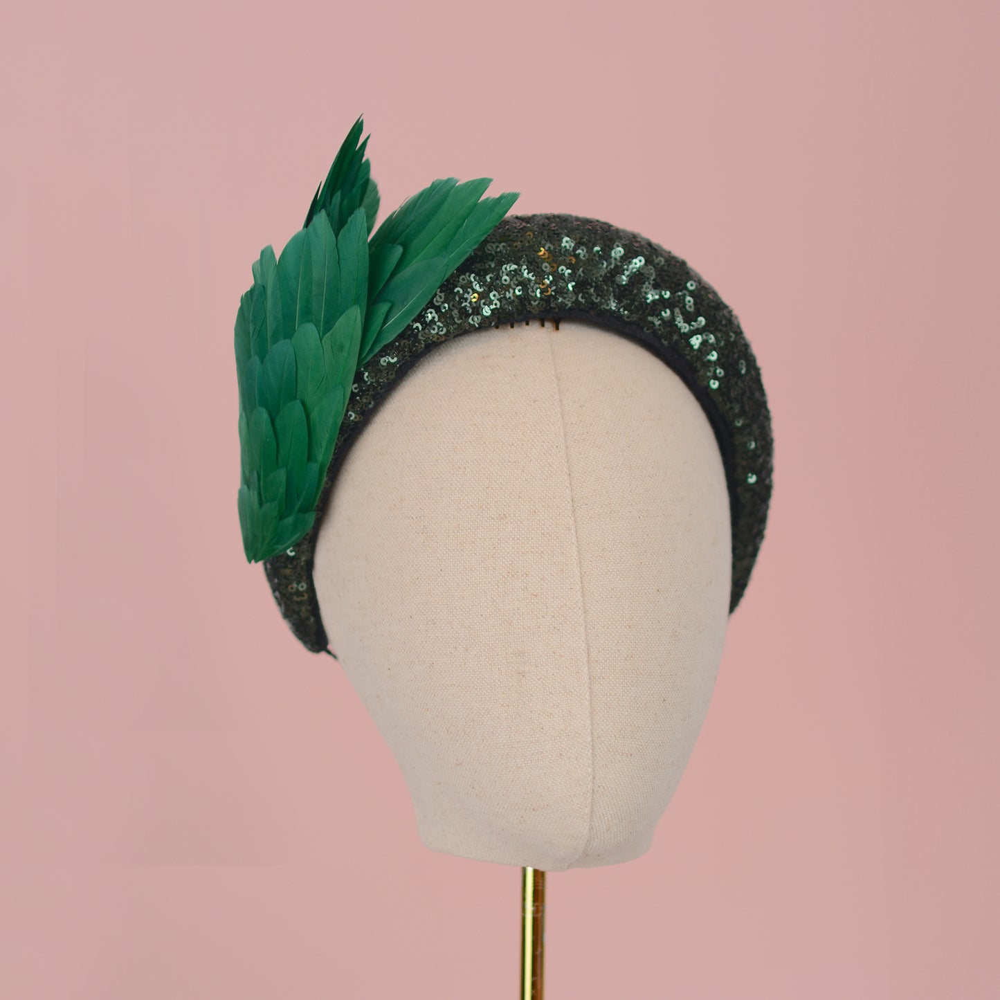 Green Sequin Headband Fascinator With Green Bird Wings