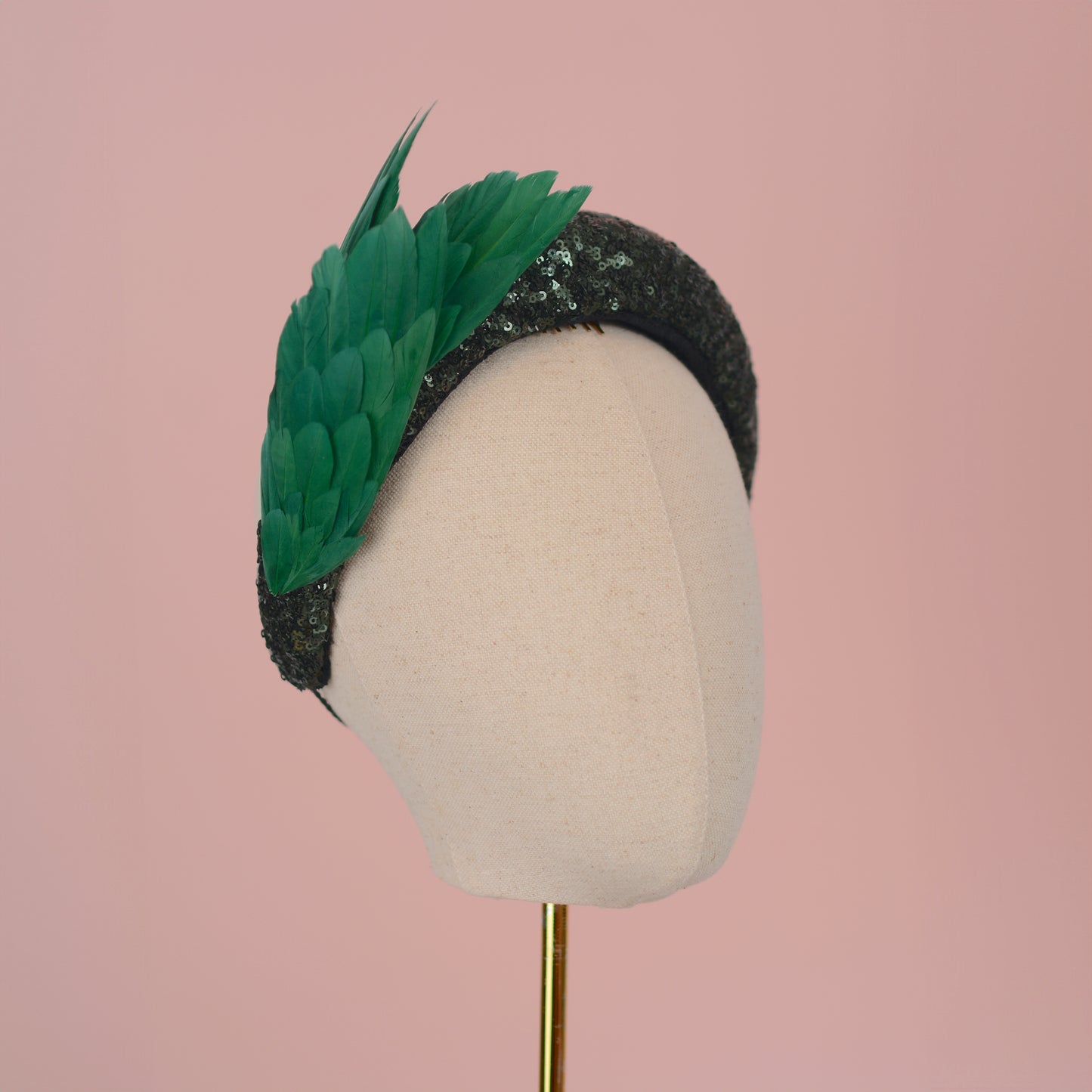 Green Sequin Headband Fascinator With Green Bird Wings