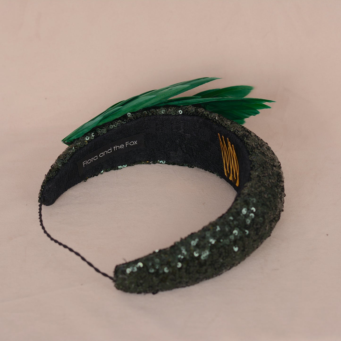 Green Sequin Headband Fascinator With Green Bird Wings