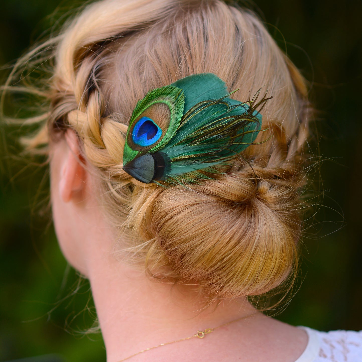 Green Peacock Feather Hair Clip Fascinator No.56