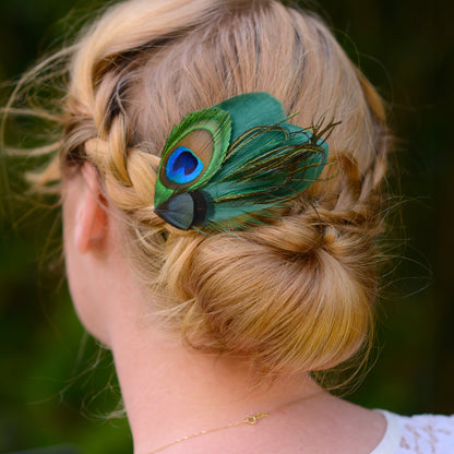 Green Peacock Feather Hair Clip Fascinator No.56